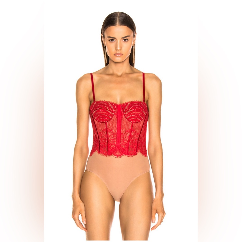 RARE Fire Red Jonathan Simkhai corset bodysuit. Size 4.